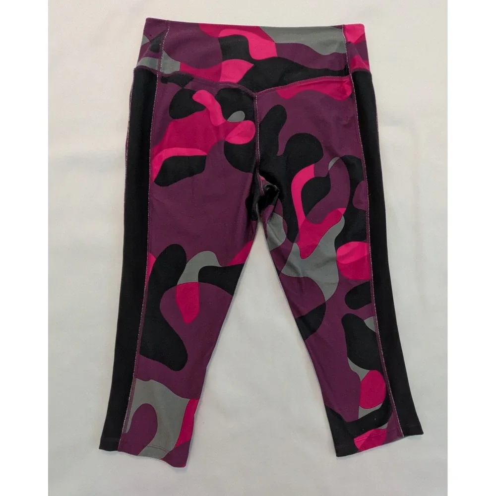 Nike Dri Fit Women's Cropped Capri Pants Leggings Black Pink Camouflage Large L